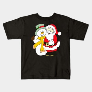 Merry Christmas Santa & Snowman Kids T-Shirt